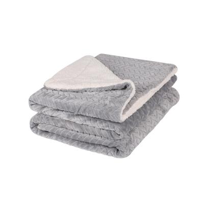 China Warm Super Soft Premium Throw Blanket Barley Pattern Flannel With Sherpa Keep Warm For Sofa And Bed for sale