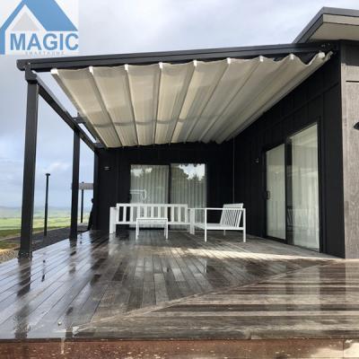 China Aluno Expandable Patio Movable Rain Cover Aluminum Retractable Awnings With Led Lights for sale