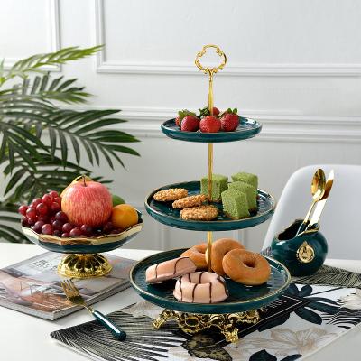 China Viable Modern Luxury Dry Fruit Tabletop Dish Fruit Cup Cake Stand 3 Tier Ceramic Cake Stand For Wedding for sale