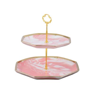 China Viable Dessert Plate Unique Octagon Shape Candy Snack Cup Cake Stands 2 Tier Ceramic Cake Stand for sale