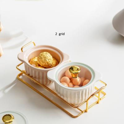 China Sustainable Wholesale Customized Dried Fruit Dessert Plate Snack Plates Luxury Ceramic Serving Dish With Lid for sale