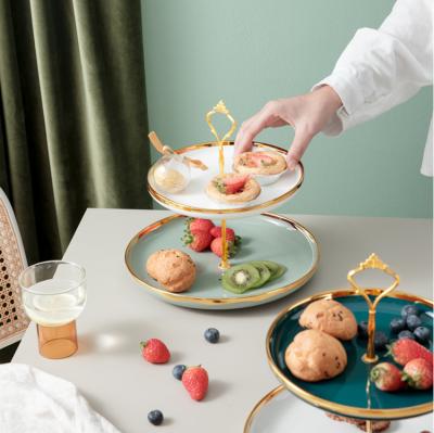 China Exquisite factory viable direct sale party table fruit cup cake stand ceramic 2 tier/3 tier wedding cake stand for sale