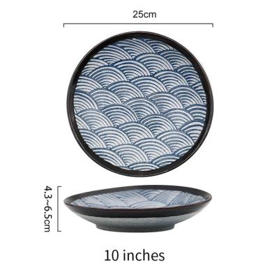 China Sustainable Unique Design Hand Painting Beveled Serving Plate Ceramic Salad Bowl Ceramic Dishes For Restaurant for sale