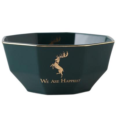 China Sustainable Octangle Dark Blue / Green Color Deer Pattern Fancy Ceramic Table Fruit Serving Bowls Eco Friendly for sale