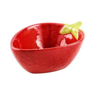 China Creative Strawberry Stocked Shape Ceramic Cute Bowl Noodle Bowl Cooking Rice Bowl for sale