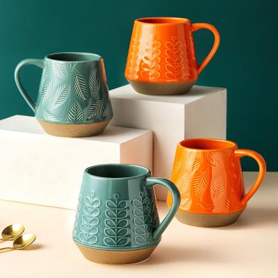 China Viable Wholesale Factory Ceramic Mug With Glazed And Embossed Design for sale