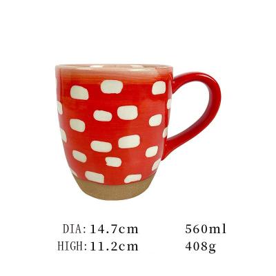 China Sustainable New Design Retro Red With White Dot Ceramic Coffee Milk Bulk Mugs for sale