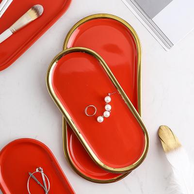 China Viable Modern Design Oval Shape Jewelry Dish Ceramic Tray Jewelry Plate For Home Decor for sale