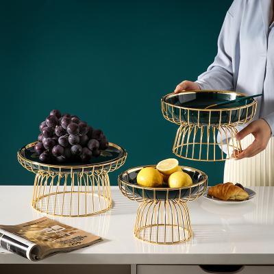 China Sustainable Modern Dinnerware Dish Dried Fruit Dish Ceramic Snack Dish With Metal Rack for sale