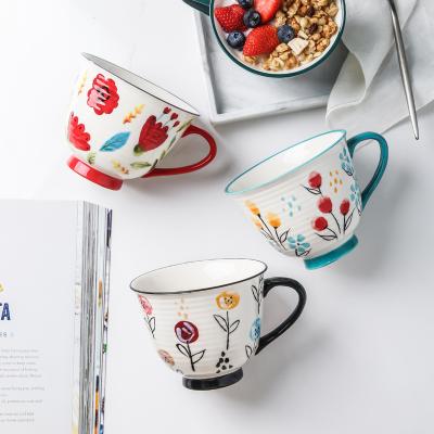 China China Supplier Flower Pattern Viable Unique Colorful Large Tea Cup Handmade Ceramic Mug With Handle for sale