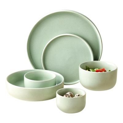 China Sustainable Luxury Customized Matte Light Green Dinner Set Salad Bowl Dinner Plate For Hotel And Restaurant for sale