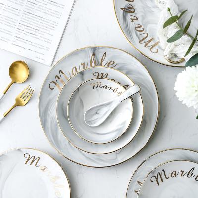 China Nordic Style Modern Luxury Marble Porcelain Custom Logo Dinner Set Viable For Hotel Used for sale