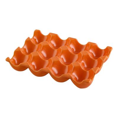 China 6 Ceramic Egg Cups Stored Tray Half Dozen Egg Holder Container Storage Organizer Decorative Serving Plate for sale