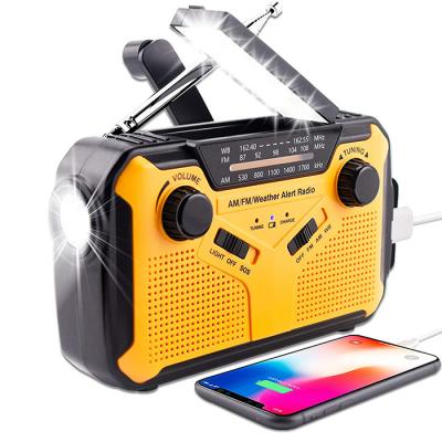 China 3000 Mah Led Hand Crank Portable Solar Radio Rechargeable Dynamo Self Powered Display Flashlight Radio Switch AM Fm Noaa Portable Emergency for sale