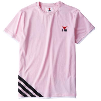 China Anti-Wrinkle Custom Size Made Embroidered Pink Soft Heavy Cotton T-shirt Mens Streetwear Printing T-shirts With Logo for sale