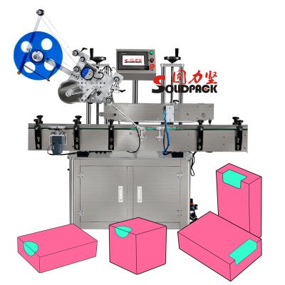 China Flat Surface Top and Bottom Solidpack Labeling Machine Two Sides Labeling Machine for Automatic Cap Lid Bottle Bottom Labeler for sale