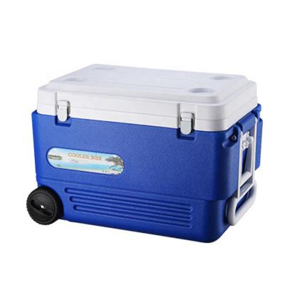 China 60L ice box with wheels big ice chest for fishing cooler storage container PU insulation box XY001 for sale