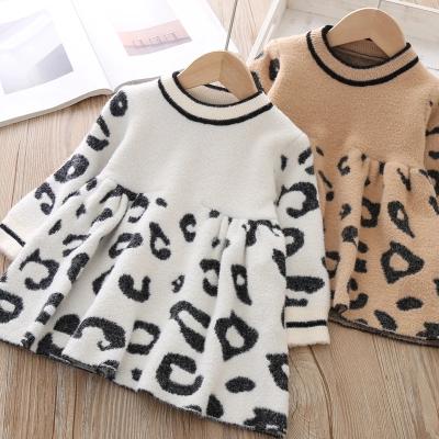 China Cute New Year Sweater Dresses Breathable Leopard Print Kids Costumes For Baby Girl Girls Crystal Mink Fleece Dress for sale