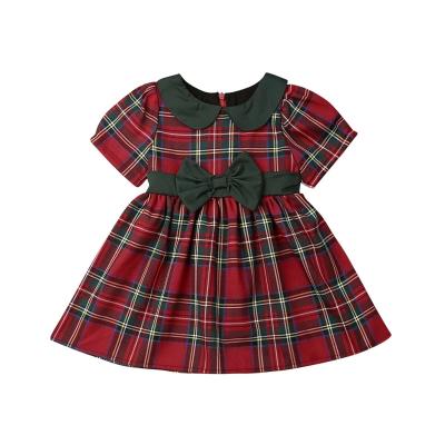 China Breathable Toddler Girl Christmas Clothes Princess Party Dresses Peter Pan Collar Bow Plaid Dress for sale