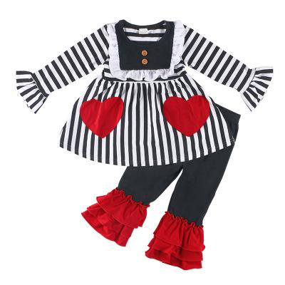 China New casual children's suit love striped girls knitted two-piece suit factory wholesale for sale