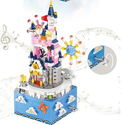 China Building Toy Rotating Music Box Castle Model Girl Building Blocks Toy Gift GC00024 for sale