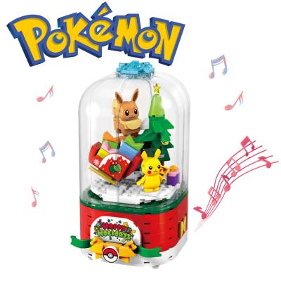 China Interesting Toy Rotating Music Box And Pikachu Toy Car Streetscape Kawaii Anime Kid's Building Bricks Toy New Christmas Pokemon Gifts for sale