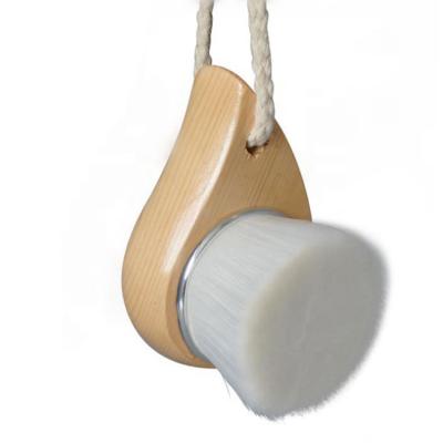 China Natural Wooden Handle Fiber Facial Cleansing Soft White Comma Shaped Manual Cleansing Brush for sale