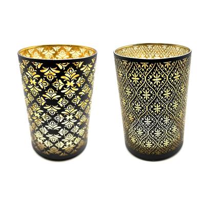 China 2022 Christmas Retro Cylinder Decorative Glass Candle Holder With Led Lighting for sale