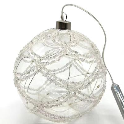 China Hot Sale Factory Designed Glass Christmas Clear Ball With Lights Led Hanging Baubles Ornaments for sale