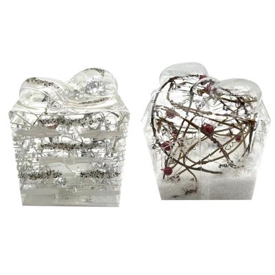 China Christamas Decoration 9.5*9.5*11cm Christmas Decoration Gift Box Pattern Led Light With Silver Sequin for sale