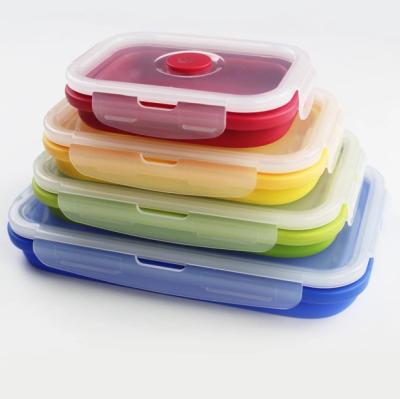 China Microwavable Collapsible Silicone Food Storage Container Set Of 4 With Lids Stackable Space Saving Freezer Microwavable Dishwasher for sale