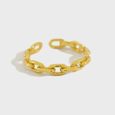 China BOHEMIA Minimalist Stacked Gold Cuban Link Thin Ring Small 925 Sterling Silver Open Adjustable Stacking for sale