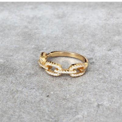 China TRENDY High End Tarnish Free Jewelry18k Mirco Pave Link Rings Gold Plated Brass Diamond Zirconia Ring For Women for sale