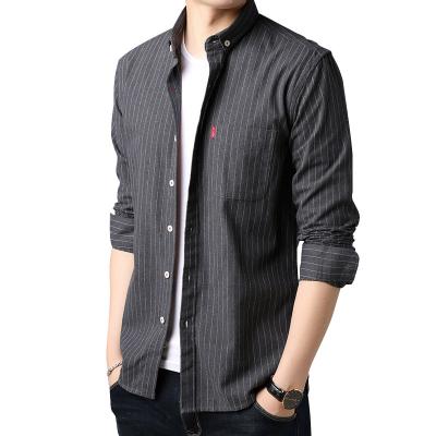 China Anti-Shrink Recommend Best Price Slim Fit Washed Yarn-Dyed Striped Cotton Dress Shirt For Men for sale