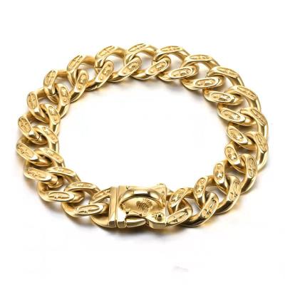 China 2021 DETACHED Gold Stainless Steel Cuban Pet Supplies Pet Chain Rose Embossed Pattern Dog Collar for sale