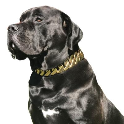 China 2020 Customs Logo Design Stainless Steel Mine Gold Bull Glorious DETACHED Dog Cuban Link Chain Dog Collar for sale