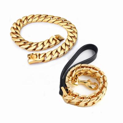 China 2022 Hot Wholesale JEWELED Dog Leads Custom Heavy Duty Cuban Link Chain Stainless Steel Large Logo Luxury Leather Dog Leash for sale