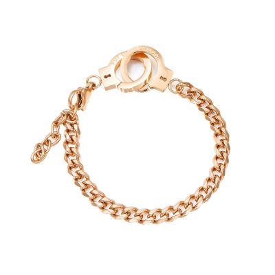 China 2020 New Women's CLASSIC Unique Design Stainless Steel Rose Gold Handcuff Restriction Chain Bracelet Women for sale