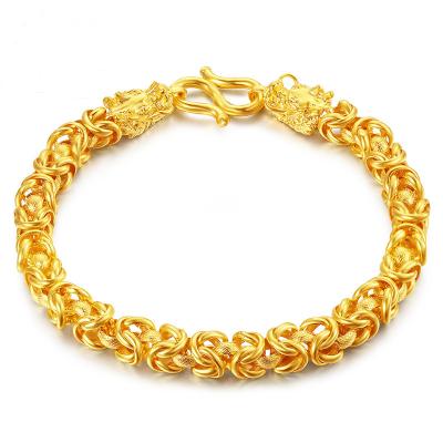 China 2020 Factory direct sales CLASSIC imitation 24k gold gold plated brass retro dragon Byzantine chain bracelet for sale