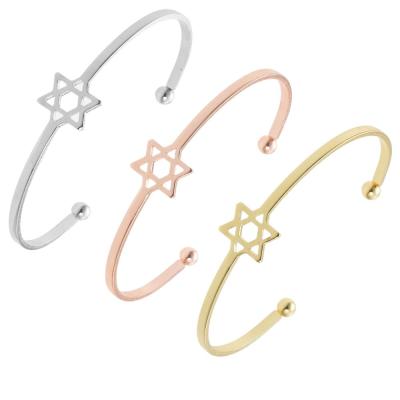 China 2019 Trendy Hot Selling Exquisite Hexagram Metal Silver Rose Gold Cuff Bangle Bracelet For Women for sale