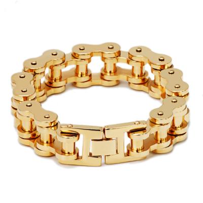 China Fashionable Wholesale Chain 18k Gold Heavy Gold Motorcycle Stainless Steel 18mm Chain Bracelet For Men for sale