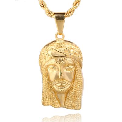 China Real Hip Hop Stainless Steel Custom Gold Plated Gold Jesus Christ Face Pendant Necklace for sale