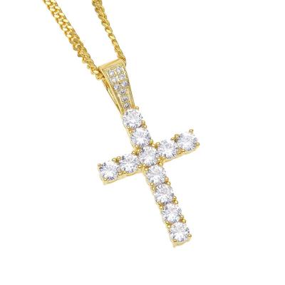 China Hiphop 2020 Fashionable Rap Cross Hop Hip Hop White Diamond Paved Gold Silver Cross Necklace for sale