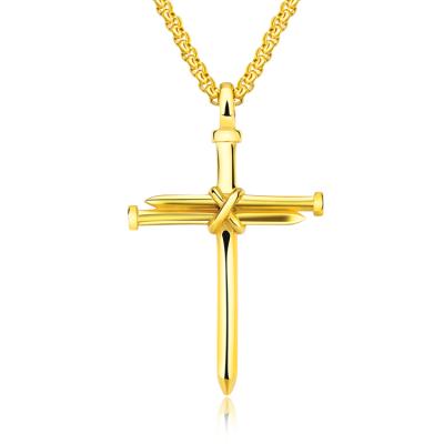 China Wholesale Double Gold Punk Silver Black Nail Stainless Steel Hop Cross Hip Cross Pendant Necklace For Men for sale