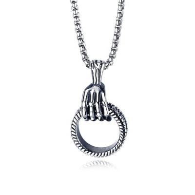 China Classic Cool Punk Skull Skeleton Hand Hip Hop Men's 316l Stainless Steel Pendant Necklace for sale