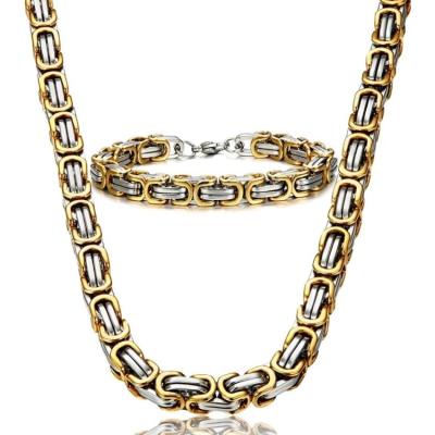 China CLASSIC Hot Sale Classic Gold 316l Stainless Steel Silver Men's Byzantine Chain Bracelet Jewelry Set for sale