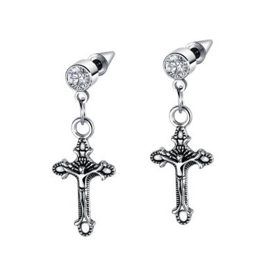 China Fashion Cool Stainless Steel Cross Cubic Zircon Jesus Stud Earring Dangle Men for sale