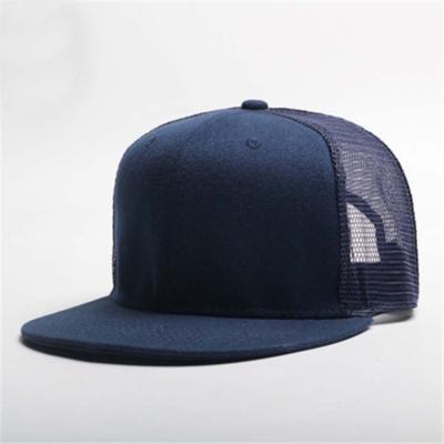 China JOINT Navy Blue Brim Embroidery Snapback Trucker Mesh Flat Hat for sale