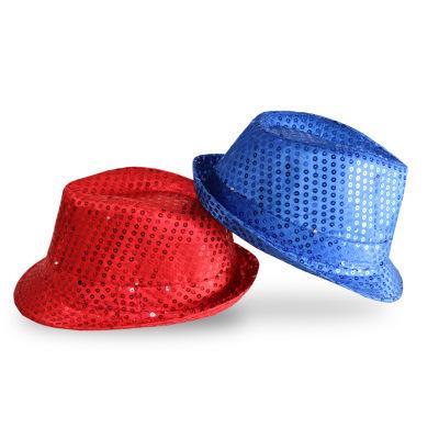 China Adult Glowing Kids Jazz Hats Fedora Hat Kids Party Show Dance Wedding Flash Decoration H LED Glitter Cap Eco-friendly Dye for sale