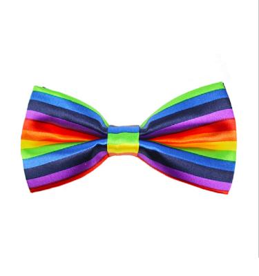 China PESENAR Striped Silk Adjustable Bow Tie For Men Boy Bowtie Party Decoration Accessories Rainbow Color For Parties for sale